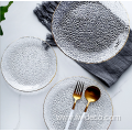 crystal clear rough textured pattern glass dinnerware gold